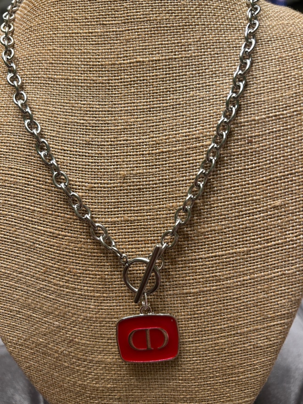 Silver Necklace with Red Enamel Pendant